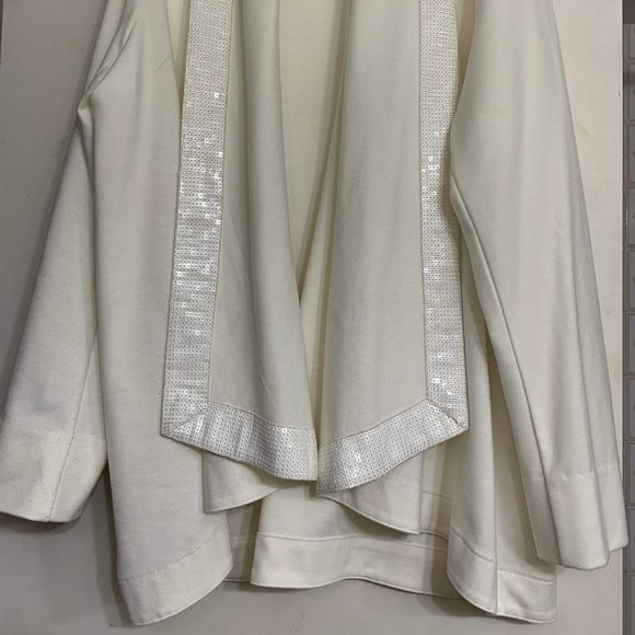 Guillaume Off-White Women's Waterfall Open Cardigan Flowy Sequin Collar, Size L - Picture 6 of 9